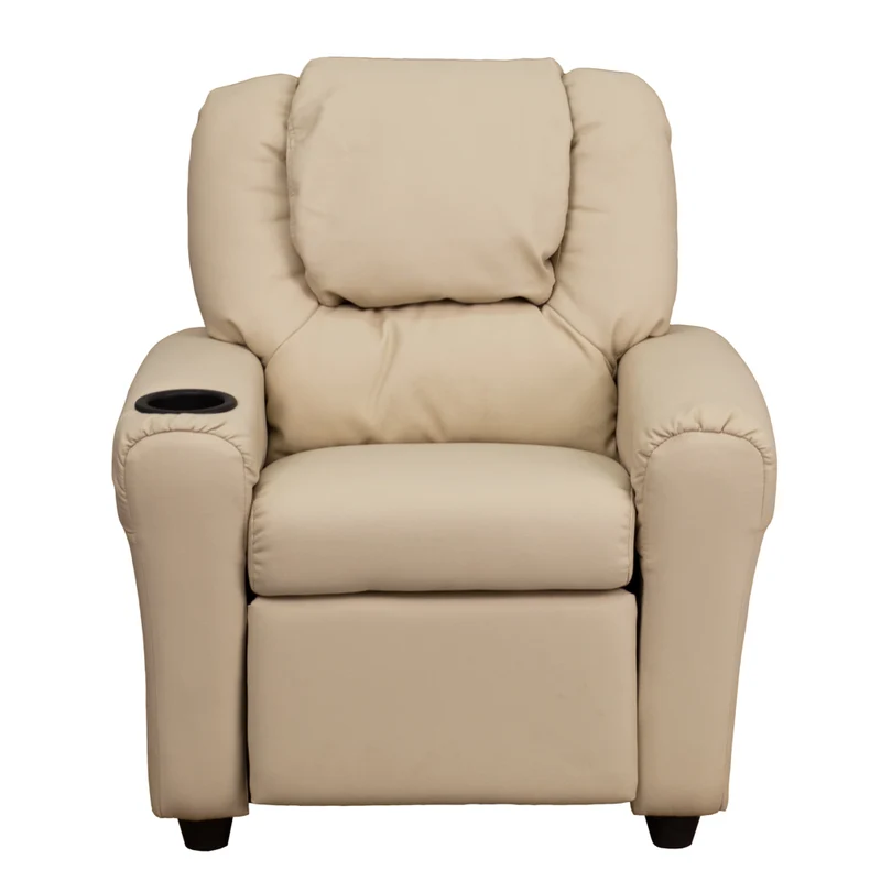 Flash Furniture – Fauteuil inclinable pour enfants en vinyle contemporain avec porte-gobelet et appuie-tête, beige