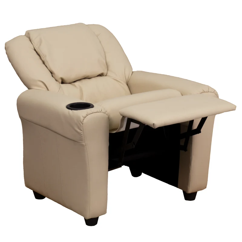 Flash Furniture – Fauteuil inclinable pour enfants en vinyle contemporain avec porte-gobelet et appuie-tête, beige