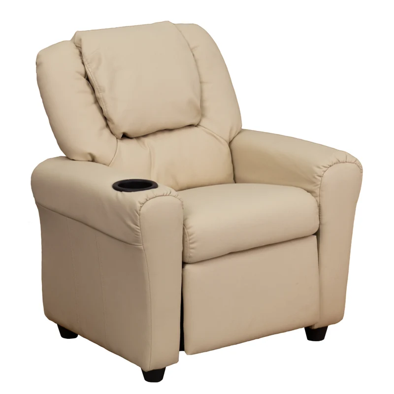Flash Furniture Contemporary Beige Vinyl Kids Recliner with Cup Holder & Headrest