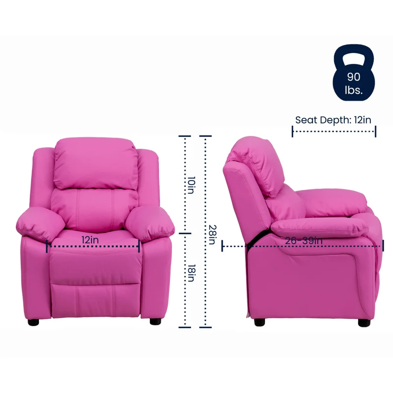 Flash Furniture – Fauteuil en vinyle inclinable pour enfant avec espace de rangement, style contemporain, rose vibrant
