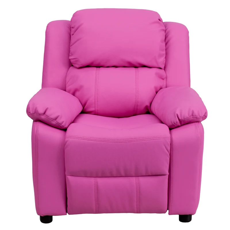 Flash Furniture – Fauteuil en vinyle inclinable pour enfant avec espace de rangement, style contemporain, rose vibrant