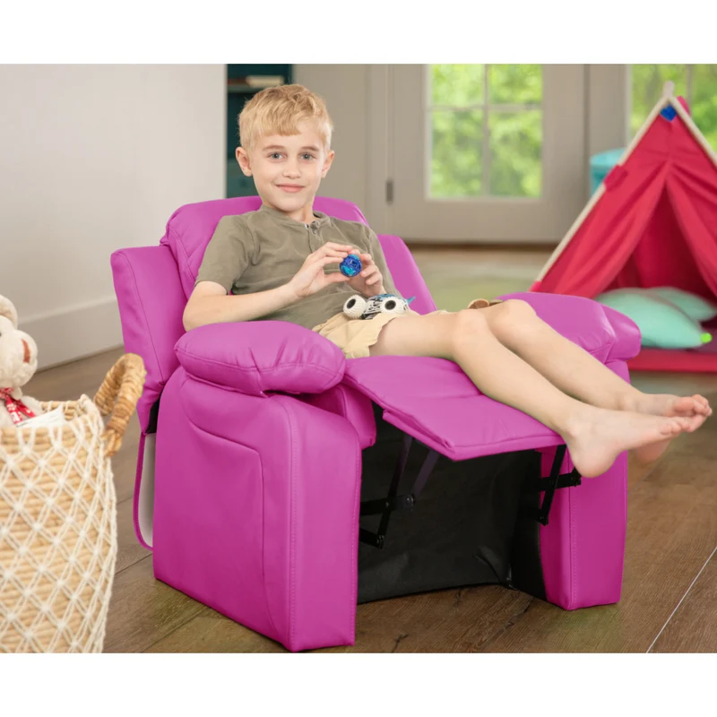 Flash Furniture Deluxe Padded Contemporary Hot Pink Vinyl Kids Recliner with Storage Arms