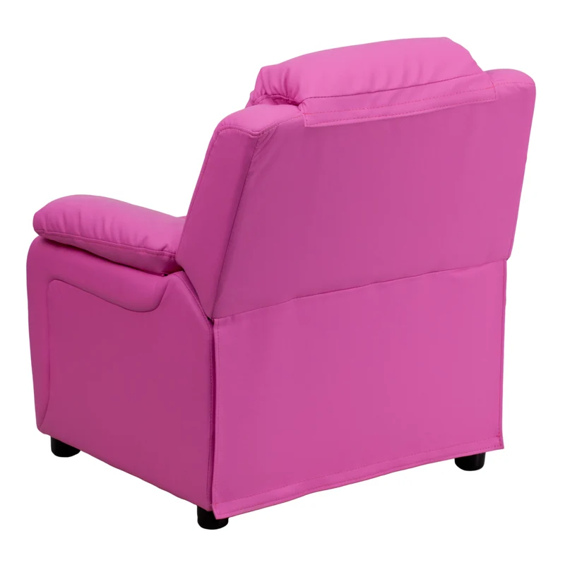 Flash Furniture Deluxe Padded Contemporary Hot Pink Vinyl Kids Recliner with Storage Arms