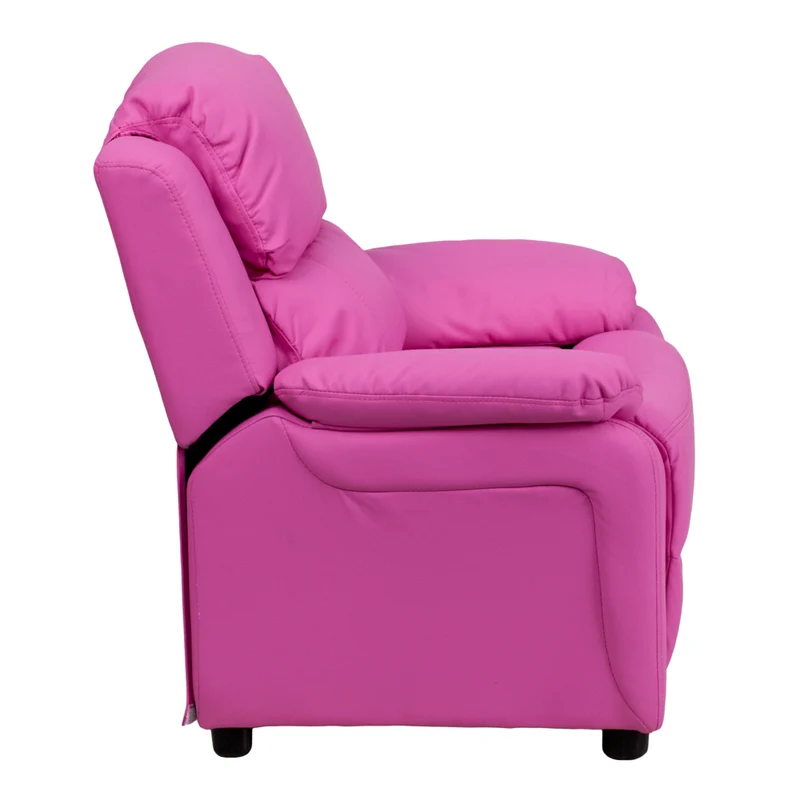 Flash Furniture Deluxe Padded Contemporary Hot Pink Vinyl Kids Recliner with Storage Arms