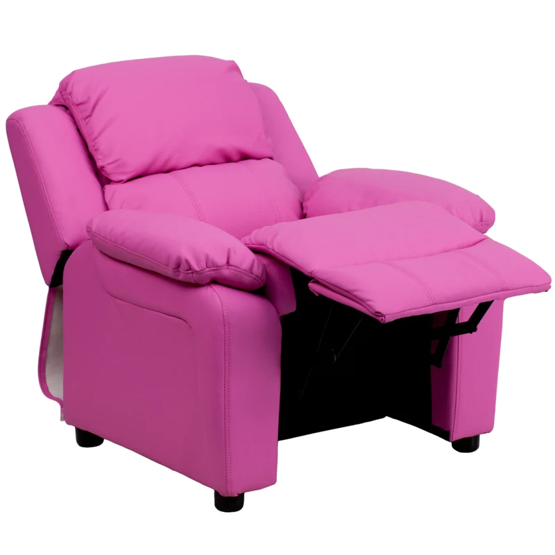 Flash Furniture Deluxe Padded Contemporary Hot Pink Vinyl Kids Recliner with Storage Arms