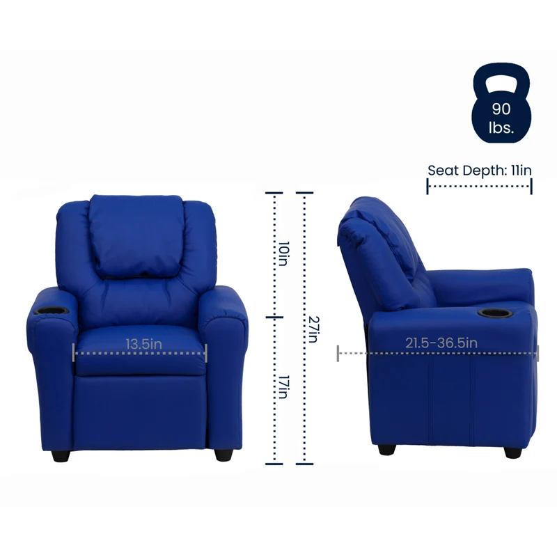 Flash Furniture Contemporary Blue Vinyl Kids Recliner with Cup Holder & Headrest