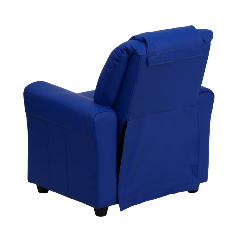 Flash Furniture Contemporary Blue Vinyl Kids Recliner with Cup Holder & Headrest