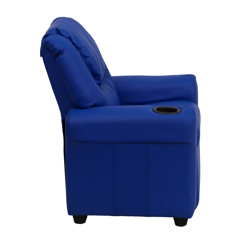 Flash Furniture Contemporary Blue Vinyl Kids Recliner with Cup Holder & Headrest