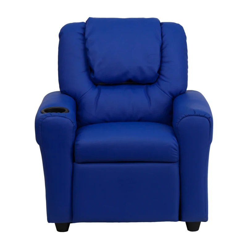 Flash Furniture Contemporary Blue Vinyl Kids Recliner with Cup Holder & Headrest