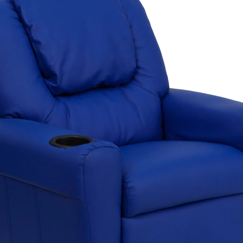 Flash Furniture Contemporary Blue Vinyl Kids Recliner with Cup Holder & Headrest