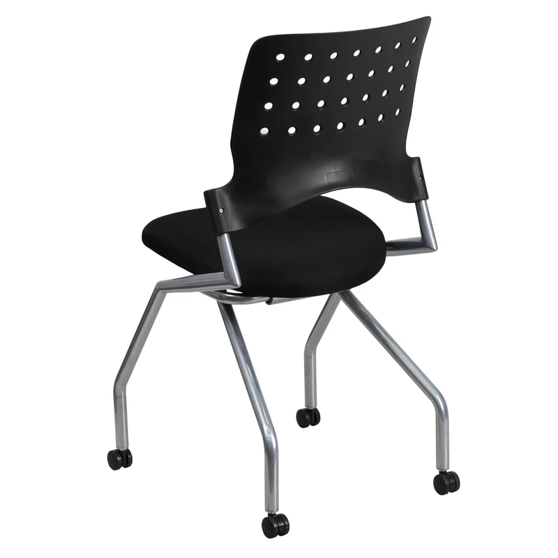 Flash Furniture – Chaises empilables mobiles en tissu rembourré, noir, 2/paquet