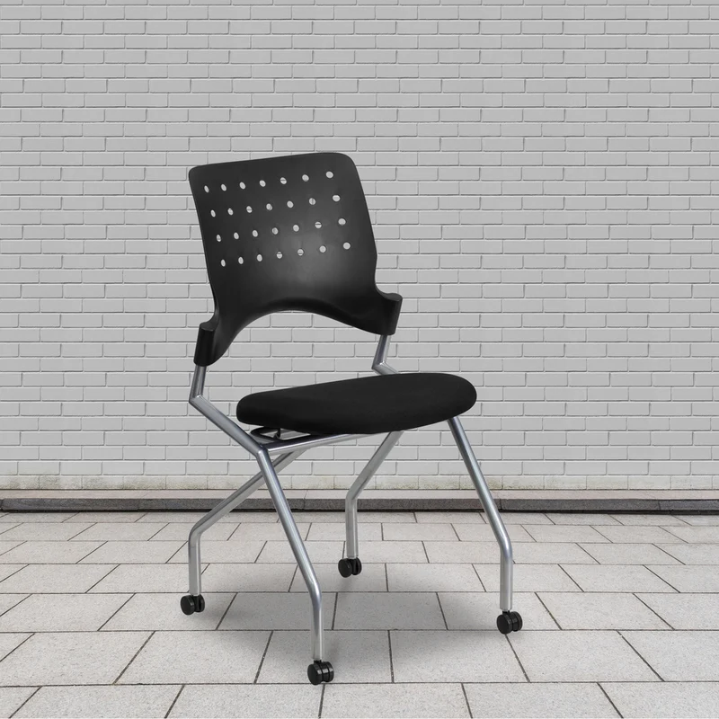 Flash Furniture – Chaises empilables mobiles en tissu rembourré, noir, 2/paquet
