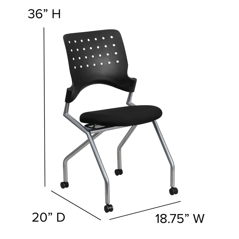Flash Furniture – Chaises empilables mobiles en tissu rembourré, noir, 2/paquet