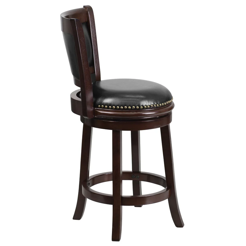Flash Furniture 24" High Cappuccino Wood Counter Height Stool with Panel Back & Black LeatherSoft Swivel Seat