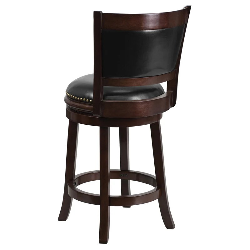 Flash Furniture 24" High Cappuccino Wood Counter Height Stool with Panel Back & Black LeatherSoft Swivel Seat