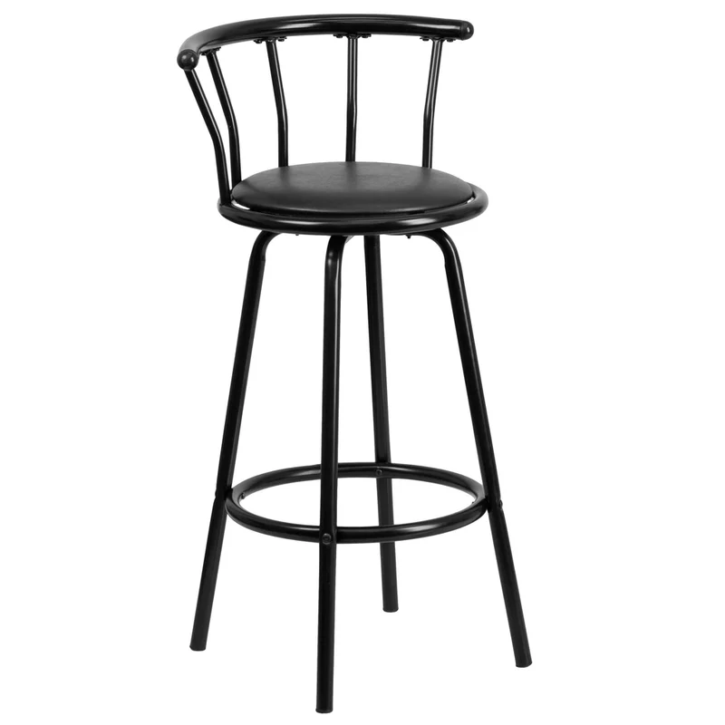 Flash Furniture – Tabouret de bar en vinyle avec dossier couronne, 30 po, noir