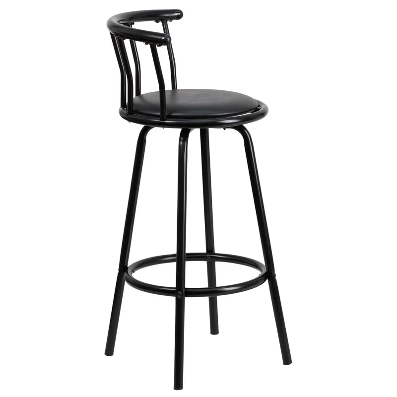 Flash Furniture – Tabouret de bar en vinyle avec dossier couronne, 30 po, noir