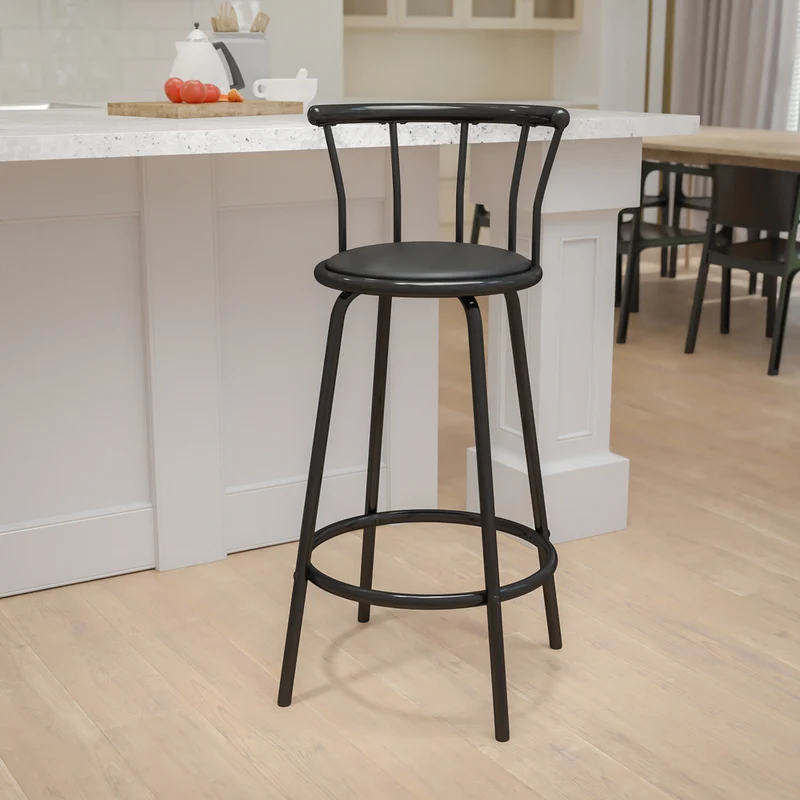 Flash Furniture – Tabouret de bar en vinyle avec dossier couronne, 30 po, noir