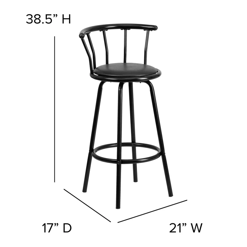 Flash Furniture – Tabouret de bar en vinyle avec dossier couronne, 30 po, noir