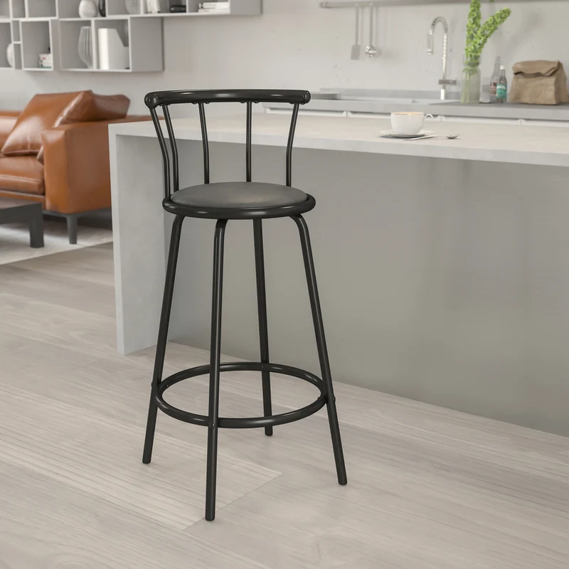 Flash Furniture – Tabouret de bar en vinyle avec dossier couronne, 30 po, noir