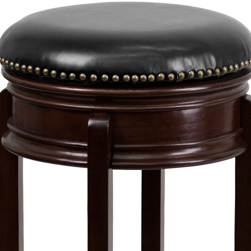 Flash Furniture 29" High Backless Wood Barstool with Carved Apron & Black Leather Swivel Seat - Cappuccino