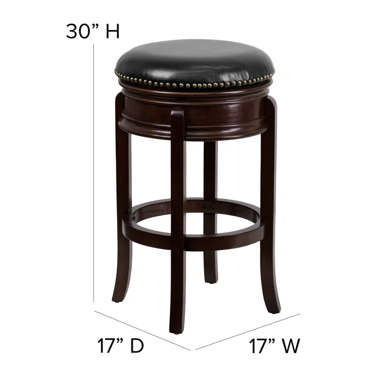 Flash Furniture 29" High Backless Wood Barstool with Carved Apron & Black Leather Swivel Seat - Cappuccino