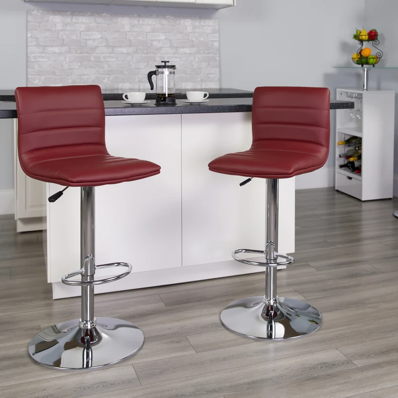 Flash Furniture – Tabouret de bar en vinyle de 16 x 19 po avec base chromée, hauteur réglable, bourgogne