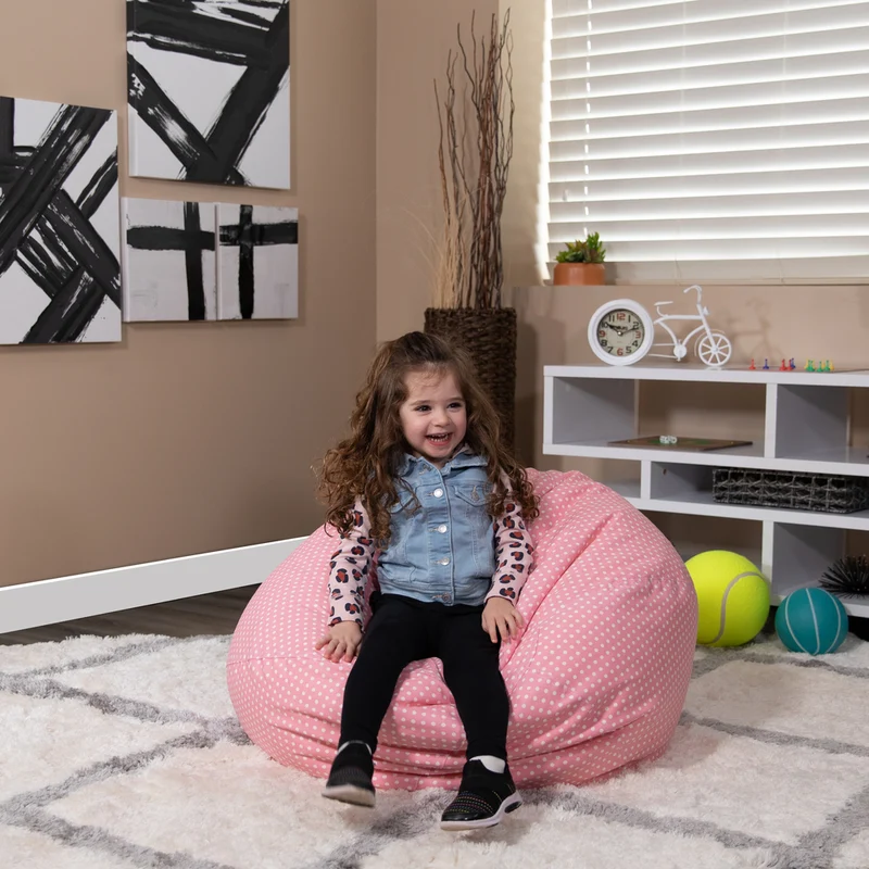 Flash Furniture – Fauteuil poire pour enfants en coton brossé, petit pois, rose pâle