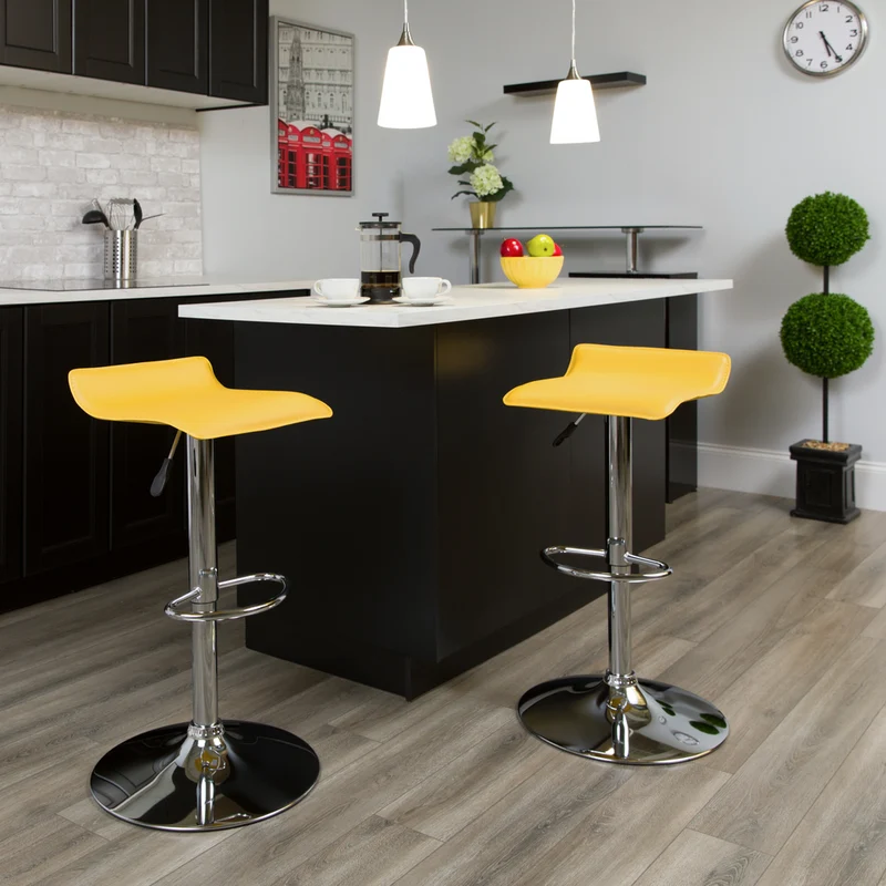Flash Furniture – Tabouret de bar ajustable en vinyle avec base chromée, 15 x 15 po, jaune