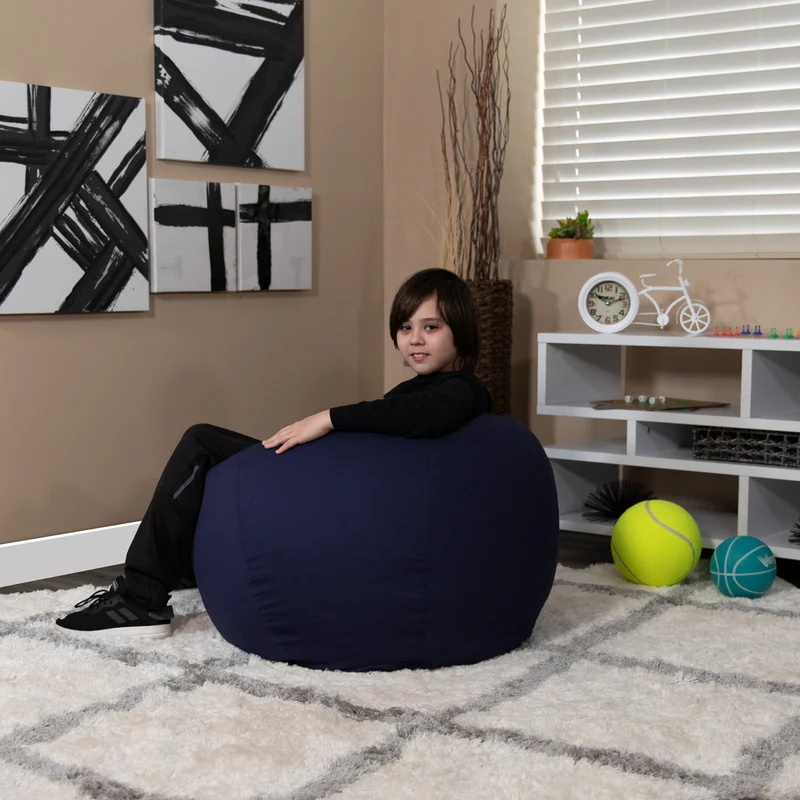 Flash Furniture – Fauteuil poire solide pour enfants, petit, croisé de coton, bleu marine