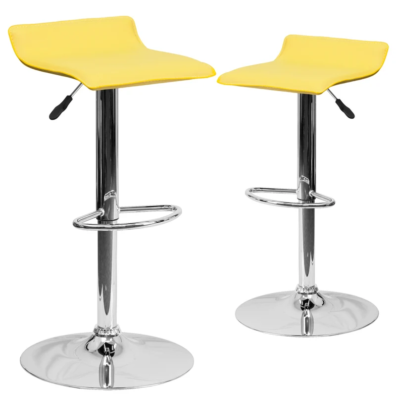 Flash Furniture 15" x 15" Vinyl Adjustable Height Bar Stool W/Chrome Base, Yellow, 2 Pack