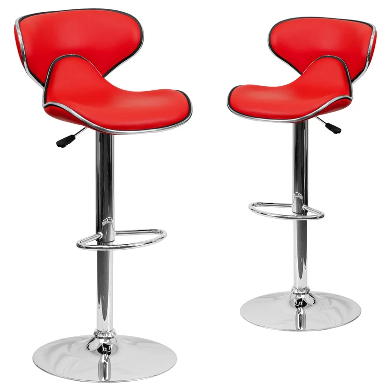 Flash Furniture – Tabouret de bar de 17 1/2 x 17 1/2 po réglable en vinyle à dossier mi-dos confortable avec base chromée, rouge