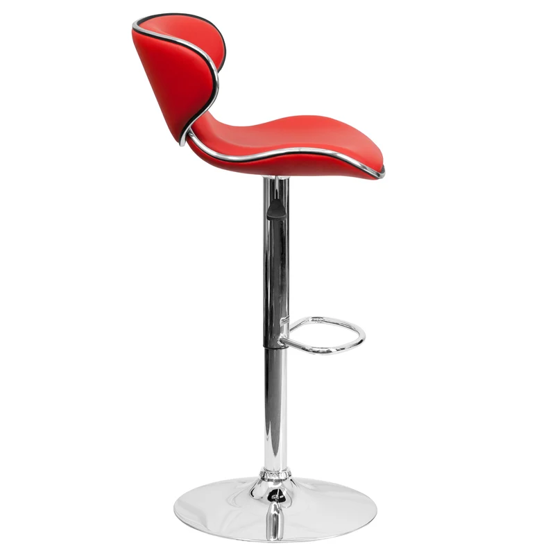 Flash Furniture 17 1/2" x 17 1/2" Cozy Mid-Back Vinyl Adjustable Bar Stool W/Chrome Base, Red, 2 Pack