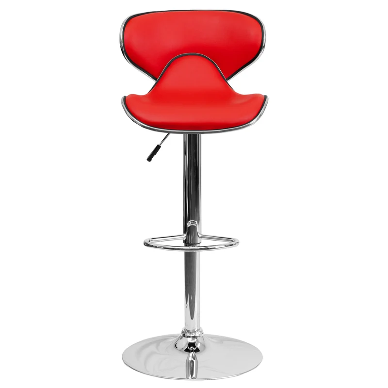 Flash Furniture 17 1/2" x 17 1/2" Cozy Mid-Back Vinyl Adjustable Bar Stool W/Chrome Base, Red, 2 Pack