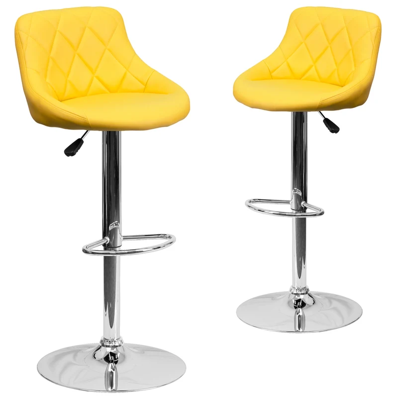 Flash Furniture – Tabouret de bar de 18 1/2 x 19 po en vinyle avec base chromée, hauteur réglable, jaune