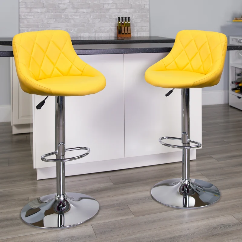 Flash Furniture – Tabouret de bar de 18 1/2 x 19 po en vinyle avec base chromée, hauteur réglable, jaune