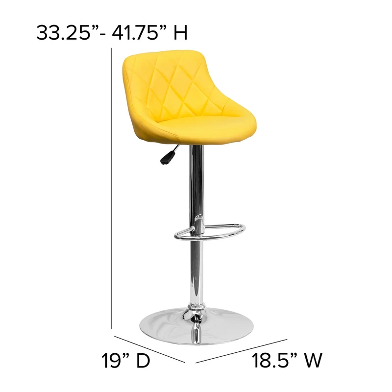 Flash Furniture – Tabouret de bar de 18 1/2 x 19 po en vinyle avec base chromée, hauteur réglable, jaune