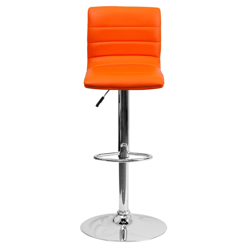 Flash Furniture Contemporary Orange Vinyl Adjustable Height Barstool with Horizontal Stitch Back & Chrome Base - 2 Pack