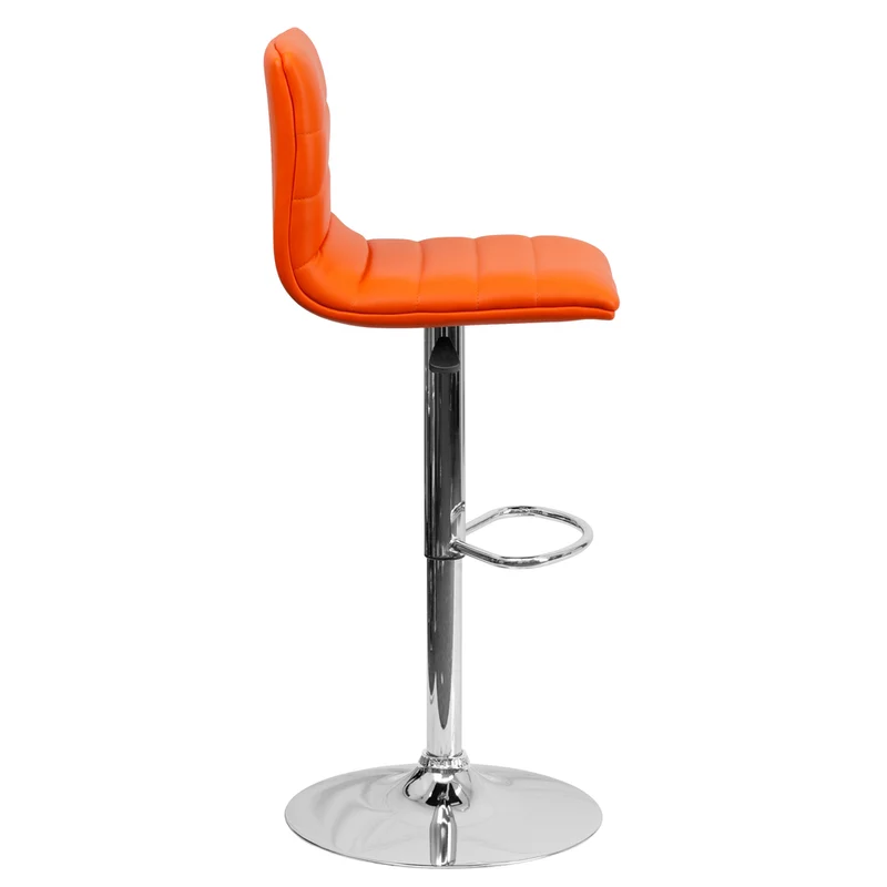 Flash Furniture Contemporary Orange Vinyl Adjustable Height Barstool with Horizontal Stitch Back & Chrome Base - 2 Pack