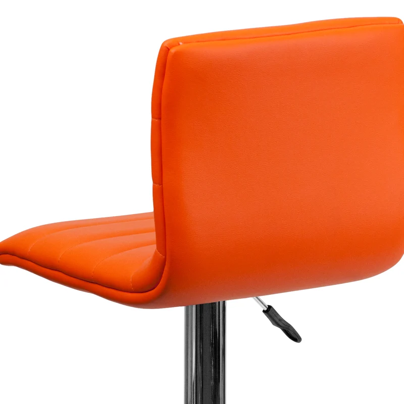 Flash Furniture Contemporary Orange Vinyl Adjustable Height Barstool with Horizontal Stitch Back & Chrome Base - 2 Pack