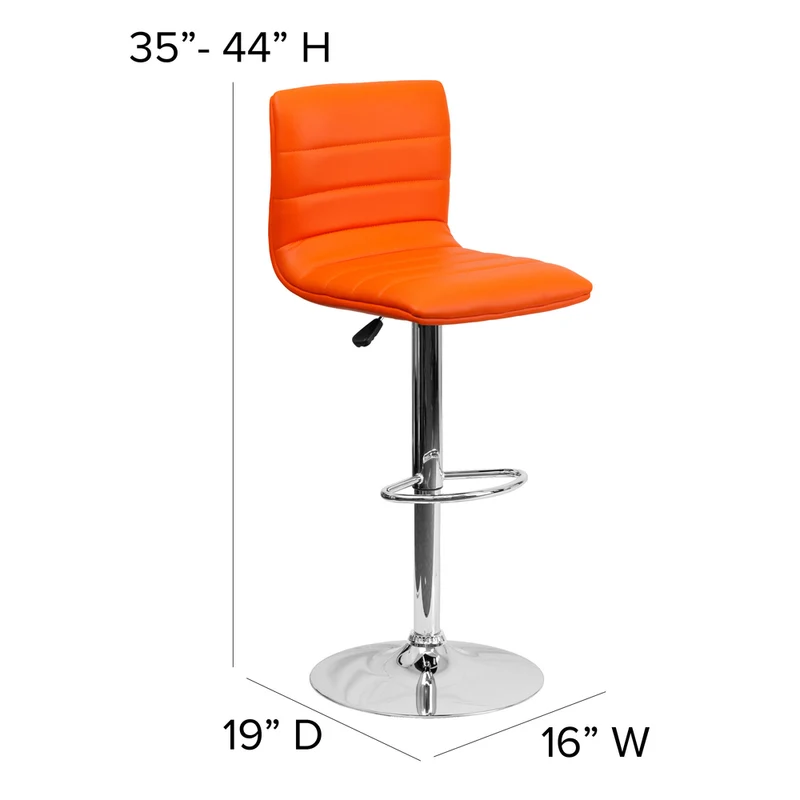 Flash Furniture Contemporary Orange Vinyl Adjustable Height Barstool with Horizontal Stitch Back & Chrome Base - 2 Pack