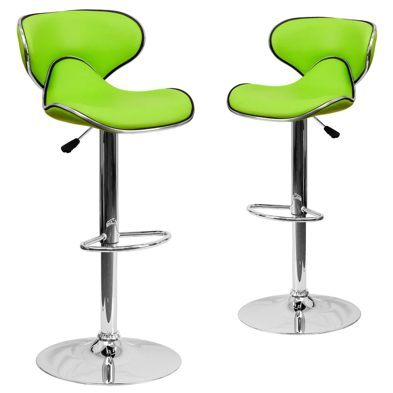 Flash Furniture – Tabouret de bar de 17 1/2 x 17 1/2 po réglable en vinyle à dossier mi-dos confortable avec base chromée, vert