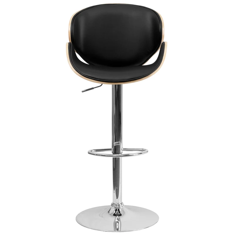 Flash Furniture – Tabouret de bar de 21 x 20 po avec siège courbé et dossier en vinyle noir, hauteur réglable, hêtre