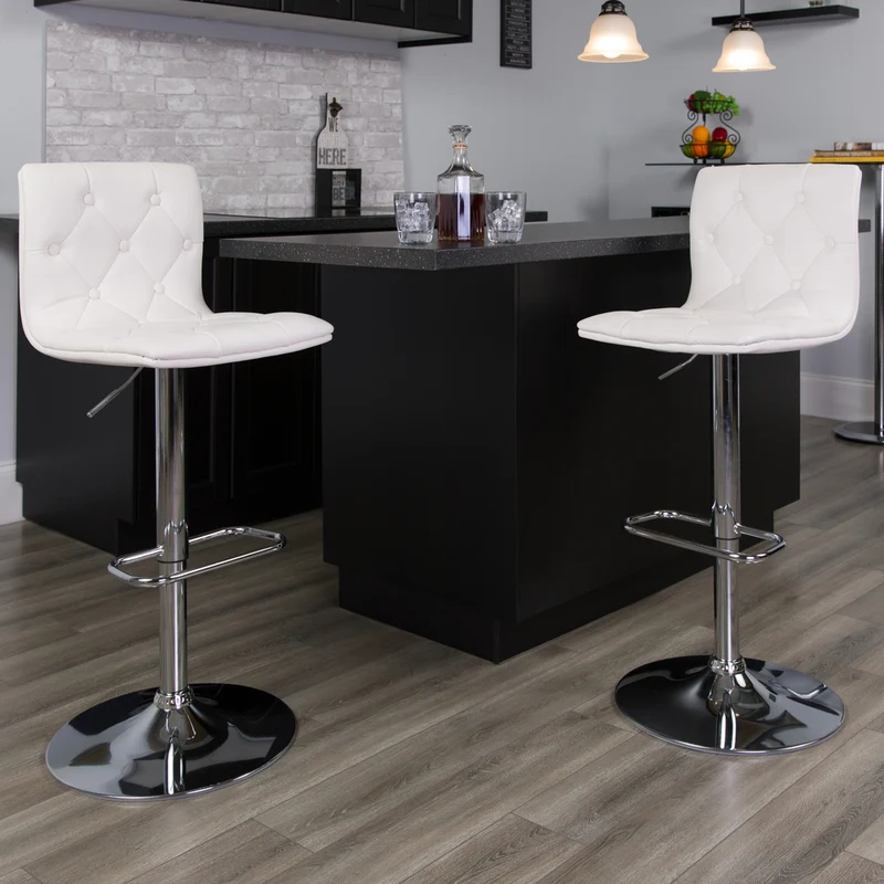 Flash Furniture – Tabouret de bar ajustable en vinyle avec base chromée, 15 1/2 x 18 po, blanc