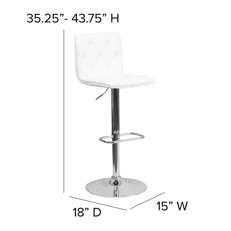 Flash Furniture – Tabouret de bar ajustable en vinyle avec base chromée, 15 1/2 x 18 po, blanc