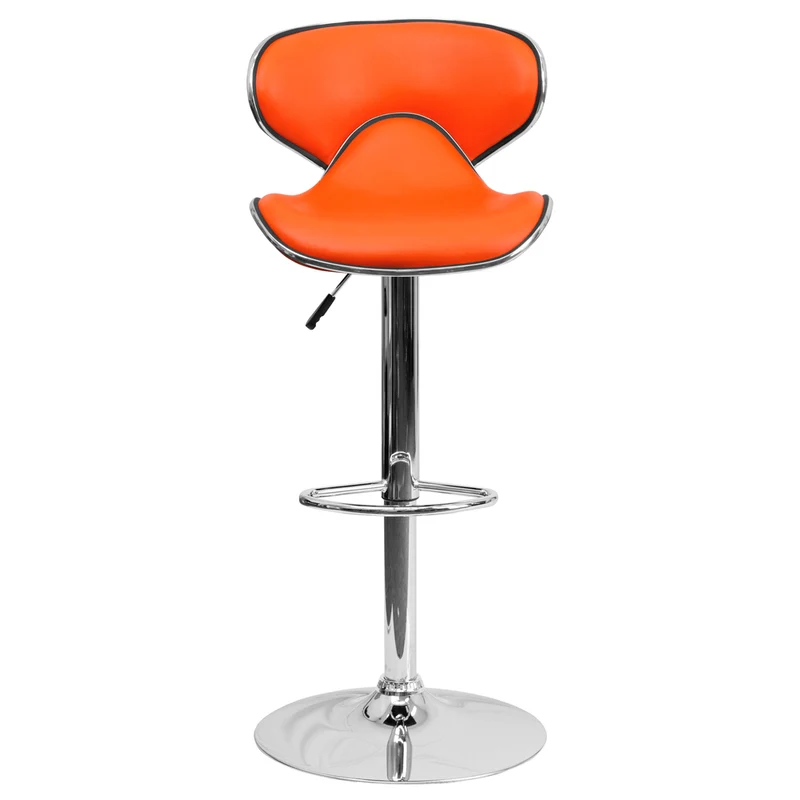 Flash Furniture – Tabouret de bar de 17 1/2 x 17 1/2 po réglable en vinyle à dossier mi-dos confortable, base chromée, orange