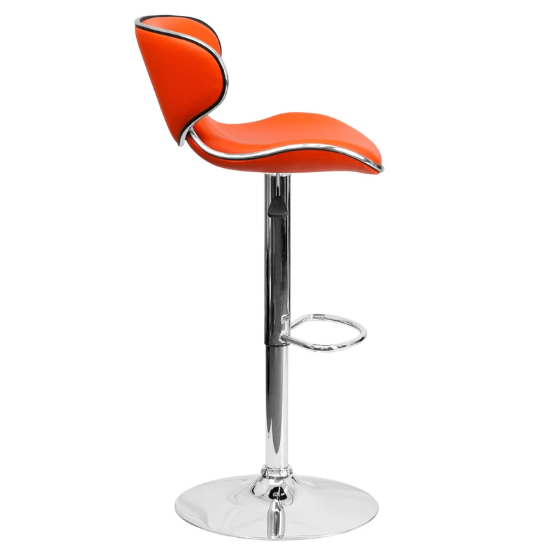 Flash Furniture – Tabouret de bar de 17 1/2 x 17 1/2 po réglable en vinyle à dossier mi-dos confortable, base chromée, orange