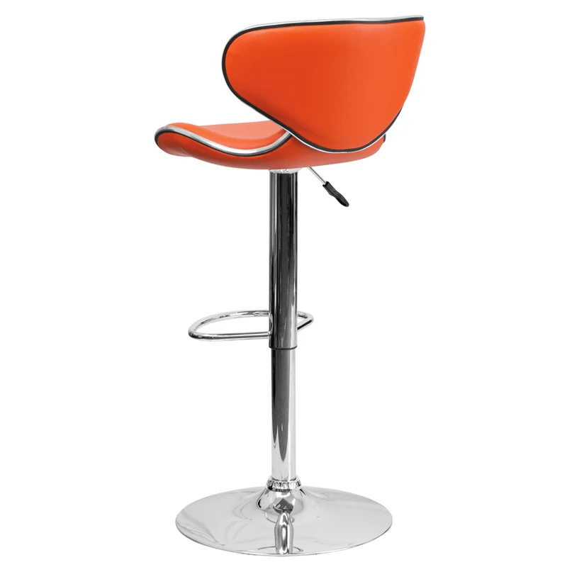 Flash Furniture – Tabouret de bar de 17 1/2 x 17 1/2 po réglable en vinyle à dossier mi-dos confortable, base chromée, orange
