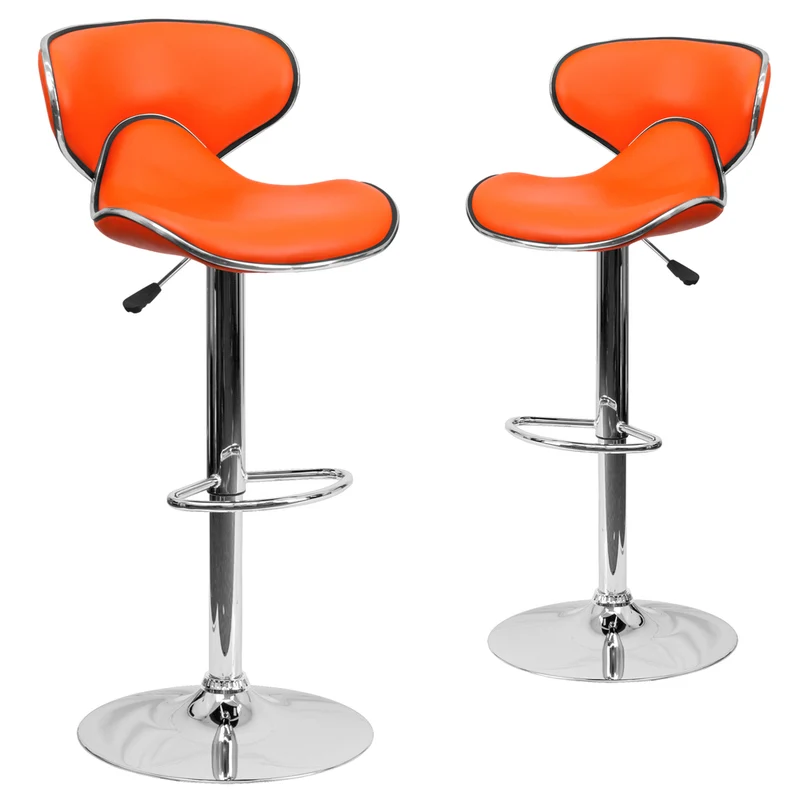 Flash Furniture Contemporary Orange Vinyl Adjustable Height Barstool with Panel Back & Chrome Base - 2 Pack