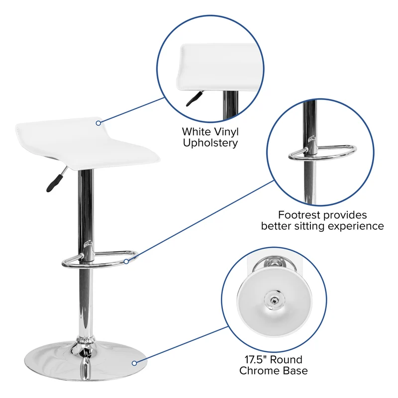Flash Furniture – Tabouret de bar de 15 x 15 po en vinyle avec base chromée, hauteur réglable, blanc
